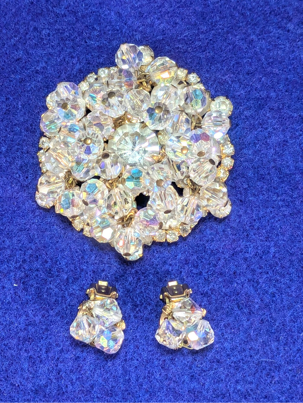 Verified Juliana Brooch & Earring Sparkling Ice Rhinestone Dangling Crystal AB